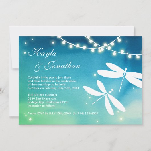 Blauwgroen Blauwe & Groene Dragonfly Huwelijksuitn Kaart (Voorkant)