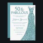 Blauwgroen blauwe groene dress 50th Birthday Party Kaart<br><div class="desc">Blauwgroen Blue Green Glitter Dress 50th Birthday Party Invitation Variations to the uitnodiging and matching items in onze winkel</div>