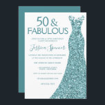 Blauwgroen blauwe groene dress 50th Birthday Party Kaart<br><div class="desc">Blauwgroen Blue Green Glitter Dress 50th Birthday Party Invitation Variations to the uitnodiging and matching items in onze winkel</div>