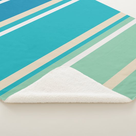 Blauwgroen blauwe, groene en turkooisstrepen sherpa deken (3/4)