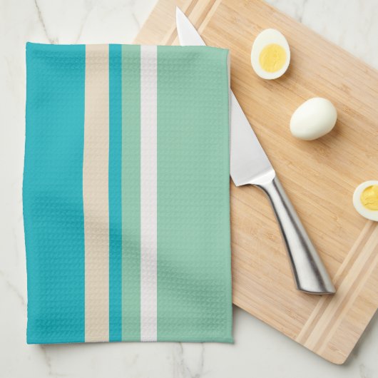 Blauwgroen blauwe, groene en turkooisstrepen theedoek (Quarter Fold)