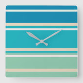 Blauwgroen blauwe, groene en turkooisstrepen vierkante klok (Voorkant)