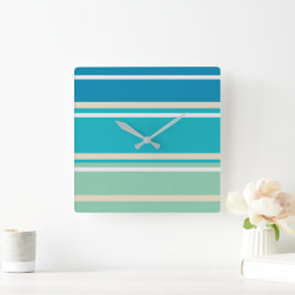 Blauwgroen blauwe, groene en turkooisstrepen vierkante klok