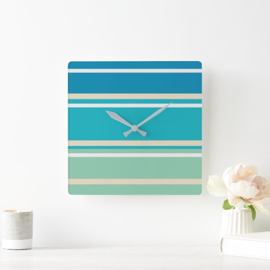 Blauwgroen blauwe, groene en turkooisstrepen vierkante klok (Huis)