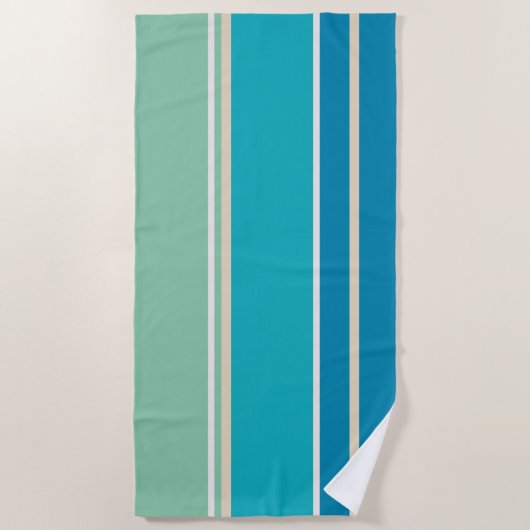 Blauwgroen Blauwe, groene en Turquoise Stripes T Strandlaken (Voorkant)