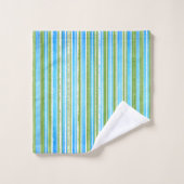 Blauwgroen, Blauwe, Groene, en Witte Strepen Bad Handdoek (Wasdoekje)