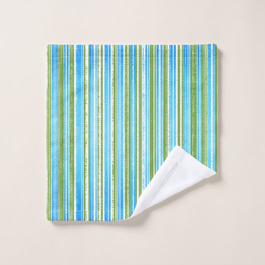 Blauwgroen, Blauwe, Groene, en Witte Strepen Bad Handdoek (Wasdoekje)