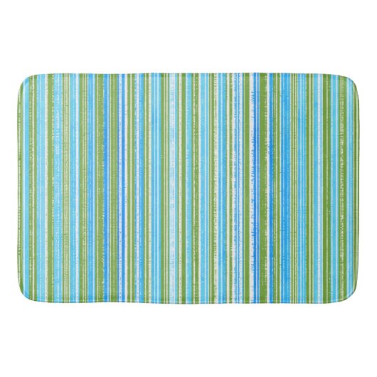 Blauwgroen, blauwe, groene en witte strepen badmat (Voorkant)