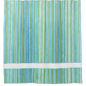 Blauwgroen, blauwe, groene en witte strepen douchegordijn (Voorkant)