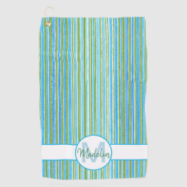 Blauwgroen, blauwe, groene en witte strepen golfhanddoek