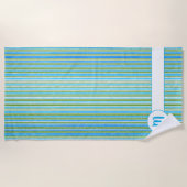 Blauwgroen, blauwe, groene en witte strepen strandlaken (Voorkant)