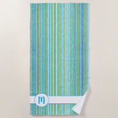 Blauwgroen, blauwe, groene en witte strepen strandlaken (Voorkant)