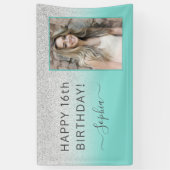 Blauwgroen blauwe groene glitter Birthday Party Spandoek (Verticaal)