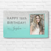 Blauwgroen blauwe groene glitter Birthday Party Spandoek