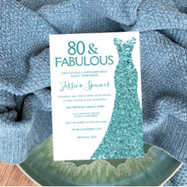 Blauwgroen Blauwe Groene Glitter Dress 80th Birthd Kaart