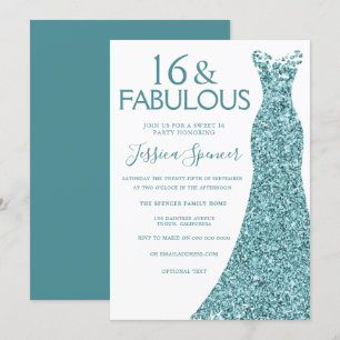 Blauwgroen Blauwe Groene Glitter Dress Sweet 16 Pa Kaart