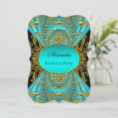 Blauwgroen Blauwe Groene Jade Black Floral Birthda Kaart (Staand voorkant)