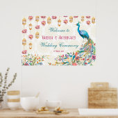 Blauwgroen blauwe groene kruis floral peace Welkom Poster (Keuken)