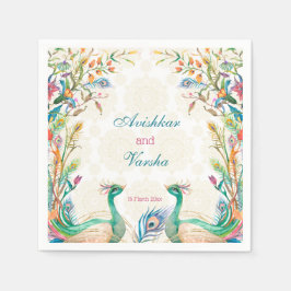 Blauwgroen blauwe groene kruis florale pauock, aan servet