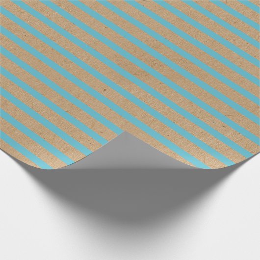 Blauwgroen blauwe groene lijnen Faux Rustic Brown  Cadeaupapier (Hoek)