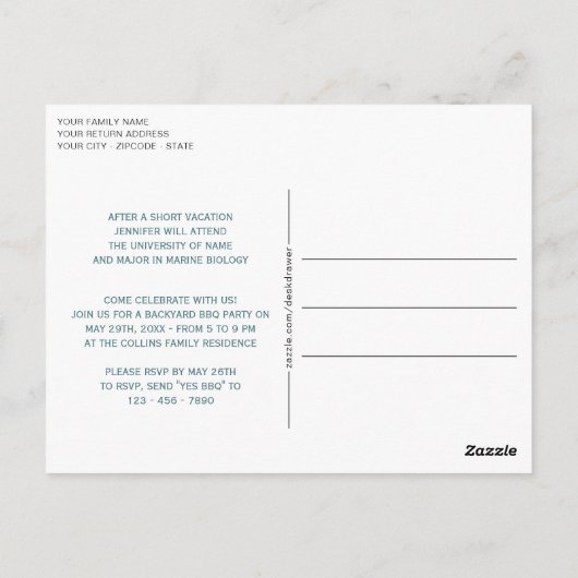 Blauwgroen blauwe groene minimalistische Afstudere Briefkaart (Achterkant)