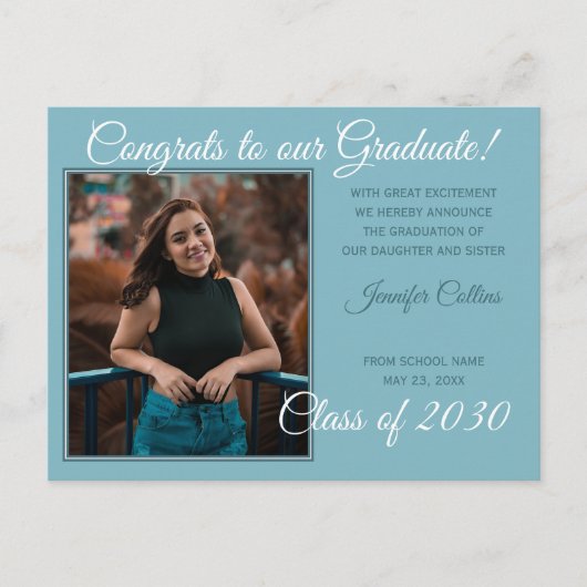 Blauwgroen blauwe groene minimalistische Afstudere Briefkaart (Voorkant)