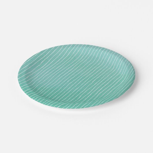 Blauwgroen blauwe groene Waterverf met witte strep Papieren Bordje (Gekanteld)