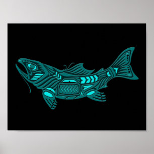 Blauwgroen blauwe Haida Spirit vis op zwart Poster