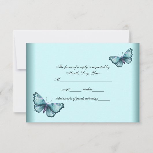 Blauwgroen Blauwe Hart Vlinder Blauwgroen Blauw RS RSVP Kaartje (Achterkant)