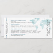 Blauwgroen blauwe instapkaart wereldkaart opslaan (Achterkant)