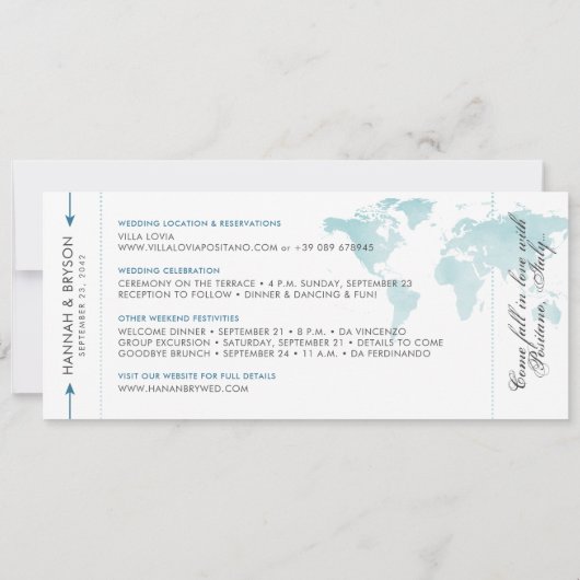 Blauwgroen blauwe instapkaart wereldkaart opslaan (Achterkant)