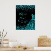 Blauwgroen Blauwe Jurk Faux Glitter Quinceanera We Poster (Keuken)