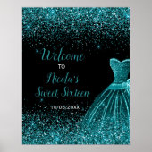 Blauwgroen Blauwe Jurk Faux Glitter Sweet 16 Welko Poster (Voorkant)