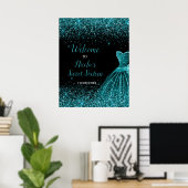 Blauwgroen Blauwe Jurk Faux Glitter Sweet 16 Welko Poster (Thuiskantoor)