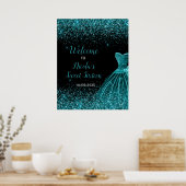 Blauwgroen Blauwe Jurk Faux Glitter Sweet 16 Welko Poster (Keuken)