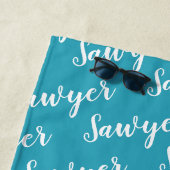 Blauwgroen blauwe kalligrafie Aangepaste herhaling Strandlaken (In situ)