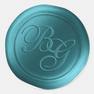 Blauwgroen blauwe kalligrafie Monogram Wax Seal St Ronde Sticker