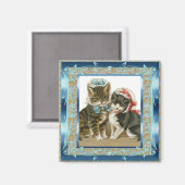  Blauwgroen  blauwe katten Magneet (Voorkant / Achterkant)