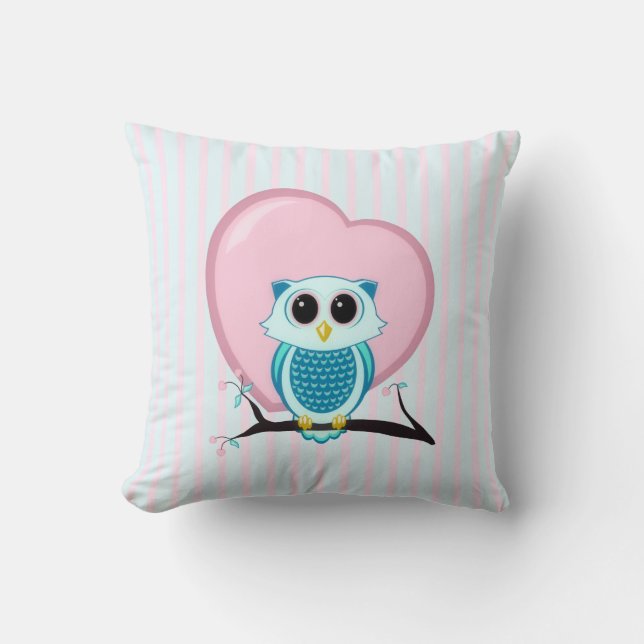 Blauwgroen blauwe kieuwen met roze hart en strepen kussen (Voorkant)