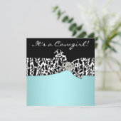 Blauwgroen Blauwe Koe Print Cowgirl Baby shower Kaart (Staand voorkant)
