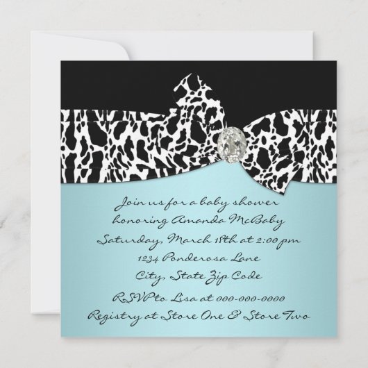 Blauwgroen Blauwe Koe Print Cowgirl Baby shower Kaart (Achterkant)