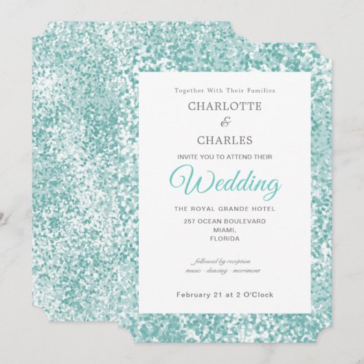 Blauwgroen blauwe legante bruiloft kaart (Voorkant / Achterkant)