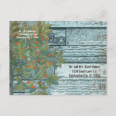 Blauwgroen blauwe-liefdesvogel in structuur Bewaar Aankondigingskaart (Achterkant)