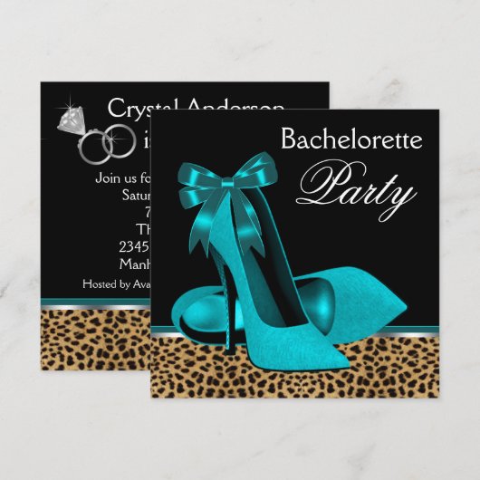Blauwgroen Blauwe Luipaard High Heels Bachelorette Kaart (Voorkant / Achterkant)