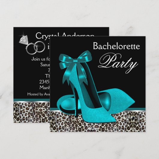 Blauwgroen Blauwe Luipaard High Heels Bachelorette Kaart (Voorkant / Achterkant)