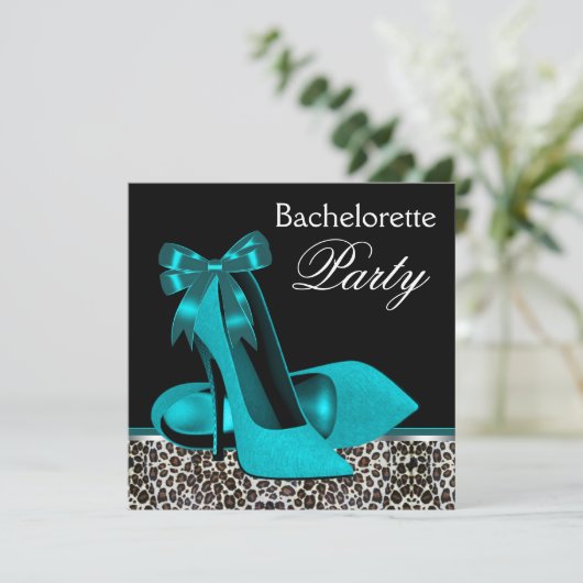 Blauwgroen Blauwe Luipaard High Heels Bachelorette Kaart (Staand voorkant)