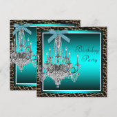 Blauwgroen Blauwe Luipaard Kroonluchter Verjaardag Kaart (Voorkant / Achterkant)