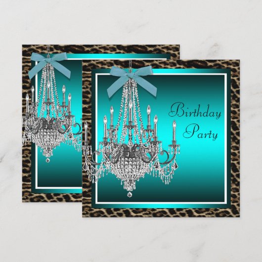 Blauwgroen Blauwe Luipaard Kroonluchter Verjaardag Kaart (Voorkant / Achterkant)