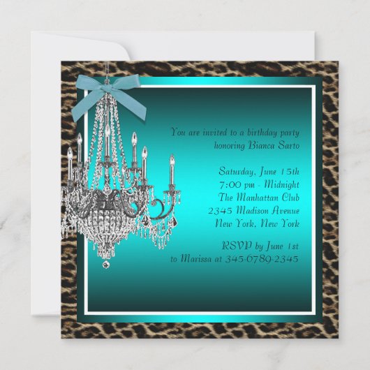 Blauwgroen Blauwe Luipaard Kroonluchter Verjaardag Kaart (Achterkant)