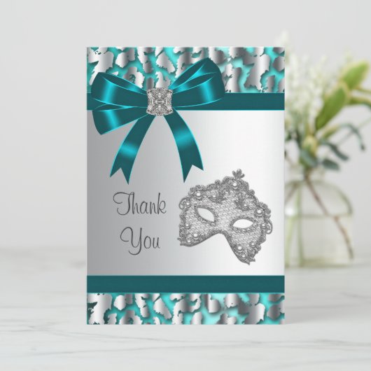 Blauwgroen Blauwe Luipaard Masquerade Party Bedank Bedankkaart (Staand voorkant)